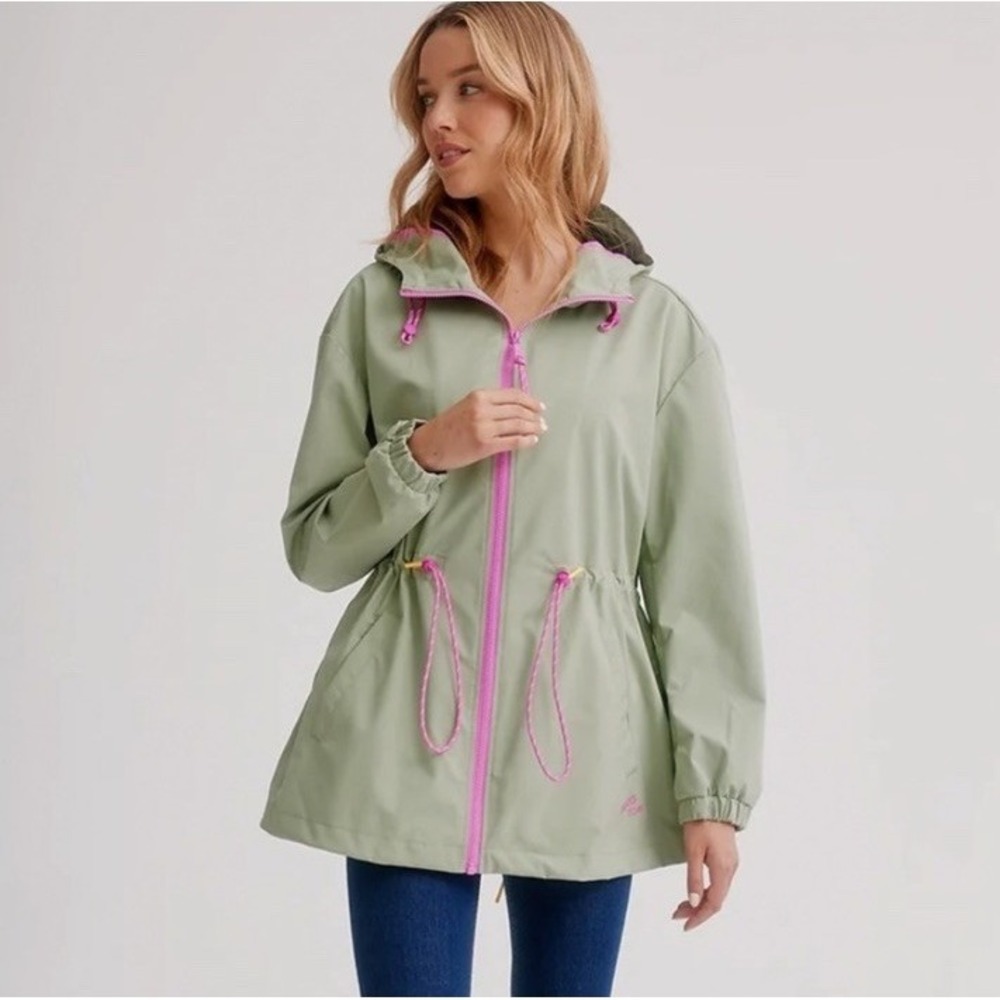 Nikki Jones Happy Rain Jacket Fern Green‎ Pink Zipper XS